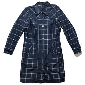 Lands' End Women's Raincoat Navy/White Window Pane Size Small 6-8